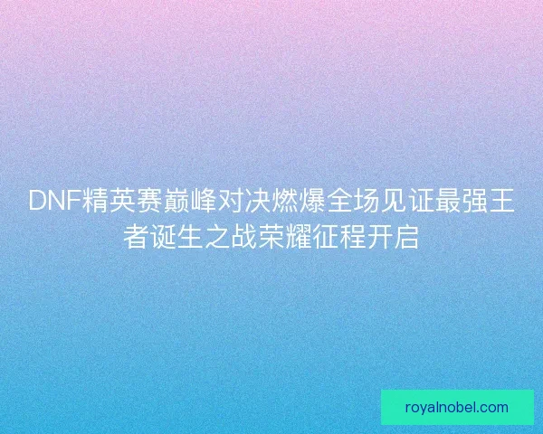 DNF精英赛巅峰对决燃爆全场见证最强王者诞生之战荣耀征程开启